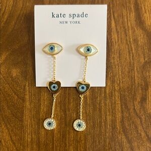 kate spade gold-tone blue and turquoise evil eye heart drop earrings